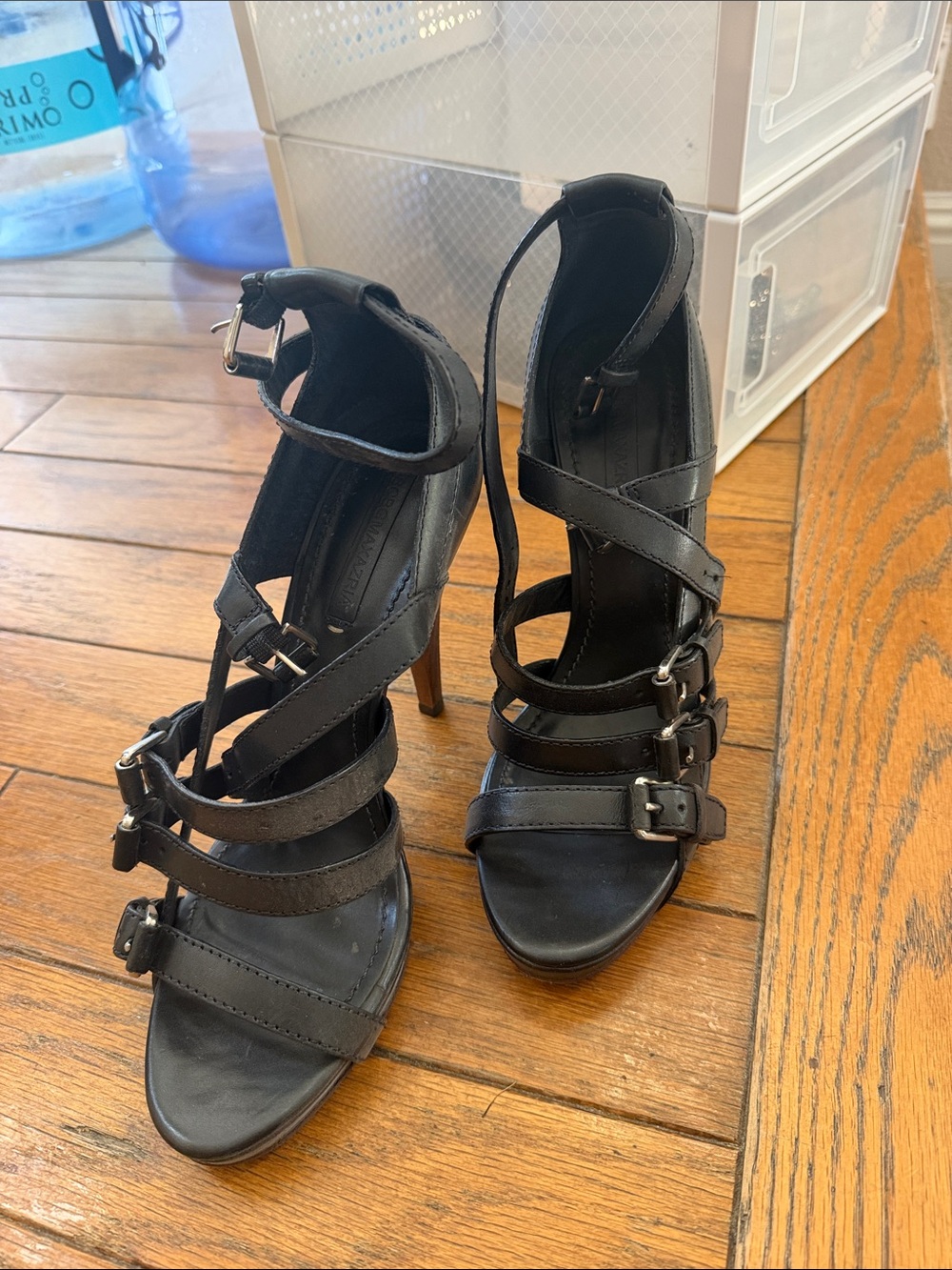 BCBGMaxAzria Black Strappy Buckle Stiletto Heels
